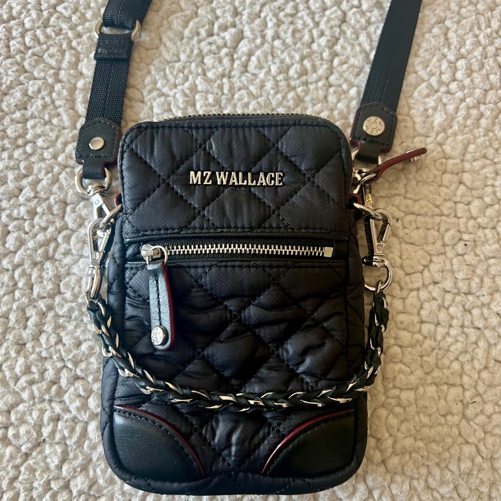 MZ Wallace Black Quilted Mini Crossbody with Silver Hardware